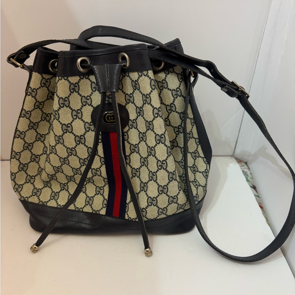 Gucci Navy Drawstring Bucket Bag